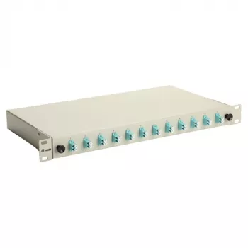 Caixa de fusão de fibra ótica Equip 12 portas, LC Duplex, OM3, 1U, equipada, cinzento