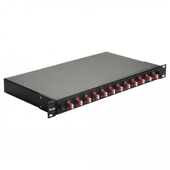 Caixa de Fusão de Fibra Ótica Equip 12 Portas, LC Duplex, OM4, 1U, equipada, preta