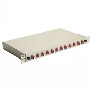 Equip Caixa de fusão de fibra ótica 12 portas, LC Duplex, OM4, 1U, equipada, Cinzento