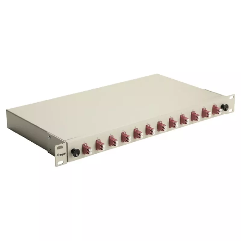 Equip Caixa de fusão de fibra ótica 12 portas, LC Duplex, OM4, 1U, equipada, Cinzento