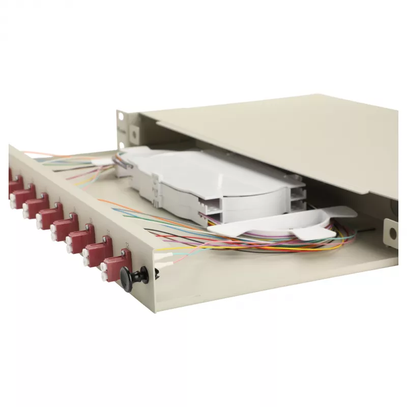Equip Caixa de fusão de fibra ótica 12 portas, LC Duplex, OM4, 1U, equipada, Cinzento