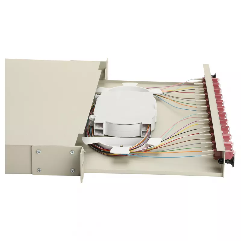 Equip Caixa de fusão de fibra ótica 12 portas, LC Duplex, OM4, 1U, equipada, Cinzento