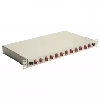Equip Caixa de fusão de fibra ótica 12 portas, LC Duplex, OM4, 1U, equipada, Cinzento