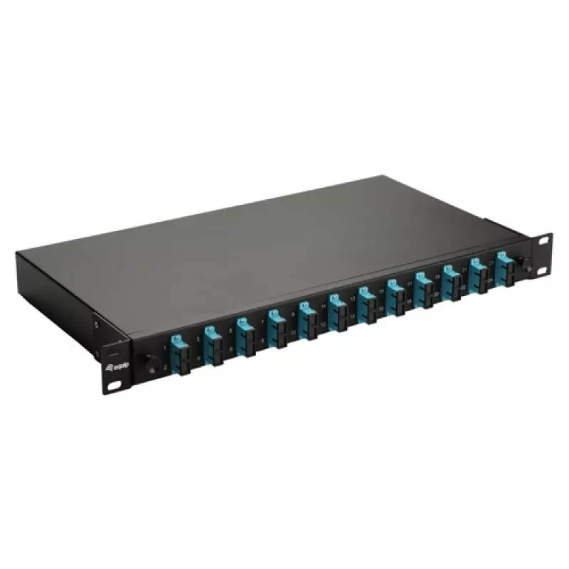 Caixa de fusão de fibra ótica Equip 12 portas, SC duplex, OM3, 1U, equipada, preto