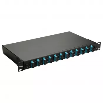 Caixa de fusão de fibra ótica Equip 12 portas, SC duplex, OM3, 1U, equipada, preto