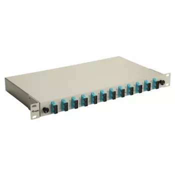 Caixa de fusão de fibra ótica Equip 12 portas, SC duplex, OM3, 1U para rack, equipada, cinzento