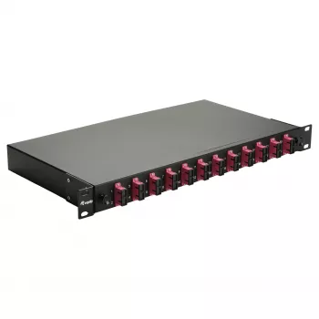 Caixa de Fusão de Fibra Ótica Equip 12 Portas, SC Duplex, OM4, 1U, equipada, Preta