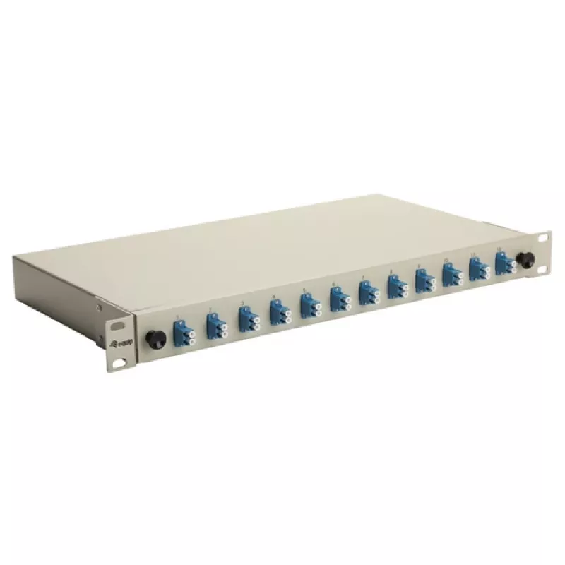 Caixa de fusão de fibra ótica Equip 12 portas LC duplex OS2, 1U para rack, cinzento