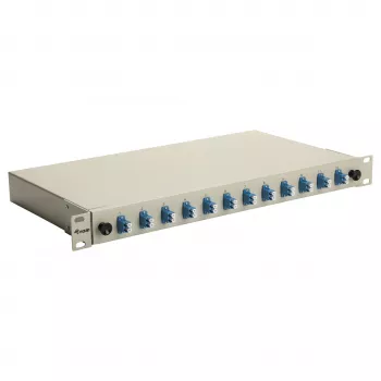 Caixa de fusão de fibra ótica Equip 12 portas LC duplex OS2, 1U para rack, cinzento