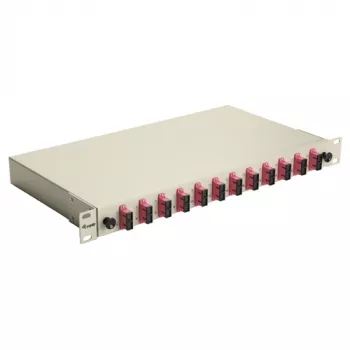 Caixa de fusão de fibra ótica Equip 12 portas SC Duplex OM4, 1U, totalmente equipada, cinzento