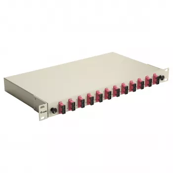 Caixa de fusão de fibra ótica Equip 12 portas SC Duplex OM4, 1U, totalmente equipada, cinzento