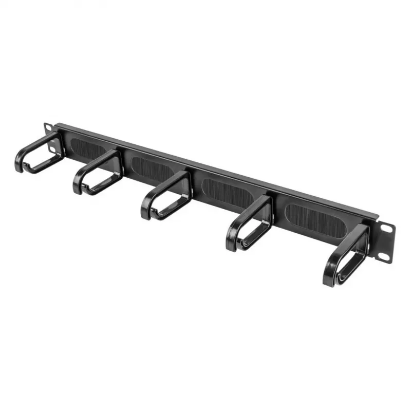 Equip Painel de gestão de cabos 19 polegadas, 5 anéis de plástico, aço, 1U, preto (RAL 9005)