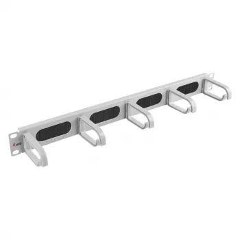 Equip painel de gestão de cabos 19 polegadas com 5 anéis de plástico, aço, 1U, RAL7035