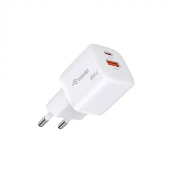 Equip Carregador de parede GaN de 2 portas USB-C PD3.0/USB-A 20W, Branco, embalagem de 25 unidades