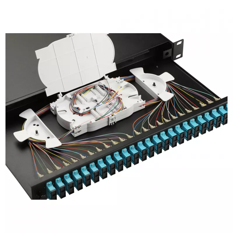 EQUIP caixa de fusão de fibra ótica de 24 portas, LC Duplex, OM3, 1U, equipada, preto