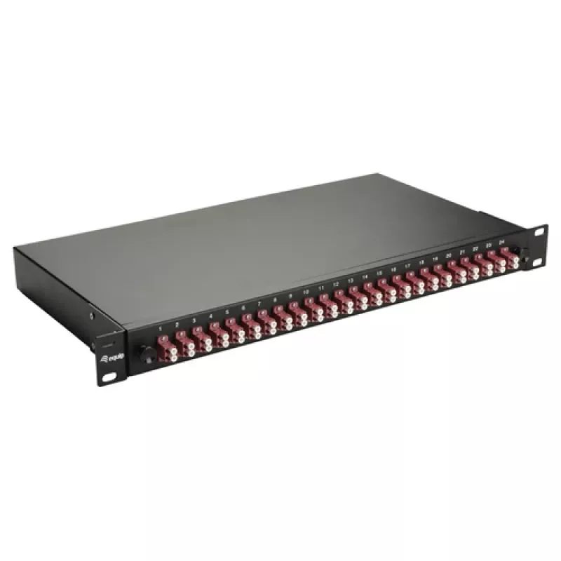 Caixa de fusão de fibra ótica Equip 24 portas, LC Duplex, OM4, 1U, equipada, preta