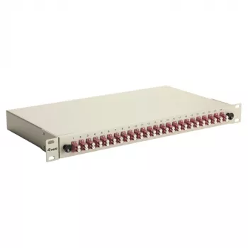 Caixa de fusão de fibra ótica Equip 24 portas, LC Duplex, OM4, 1U, equipada, cinzento
