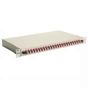 Caixa de fusão de fibra ótica Equip 24 portas, LC Duplex, OM4, 1U, equipada, cinzento