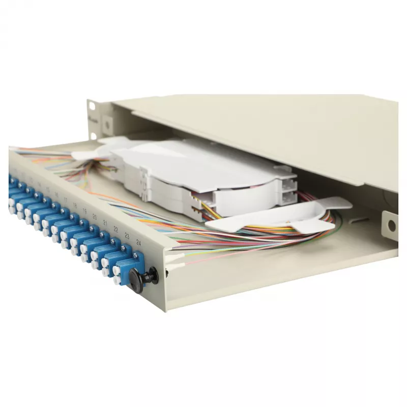 EQUIP caixa de fusão de fibra ótica 24 portas, LC Duplex, OS2, 1U, equipada, cinzento