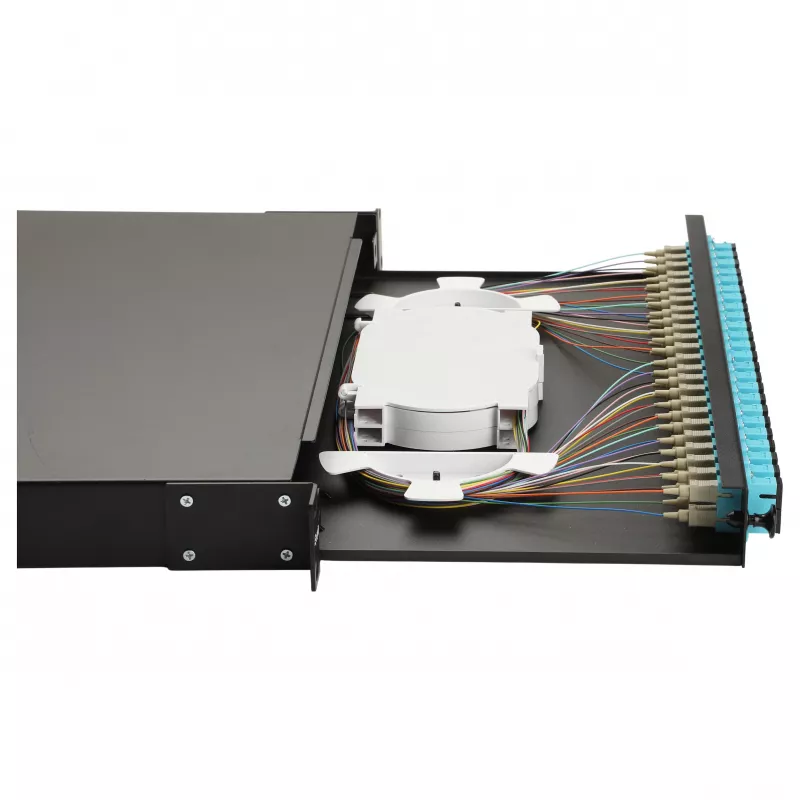 Equip Caixa de Fusão de Fibra Ótica 24 Portas, SC Duplex, OM3, 1U, equipada, Preto