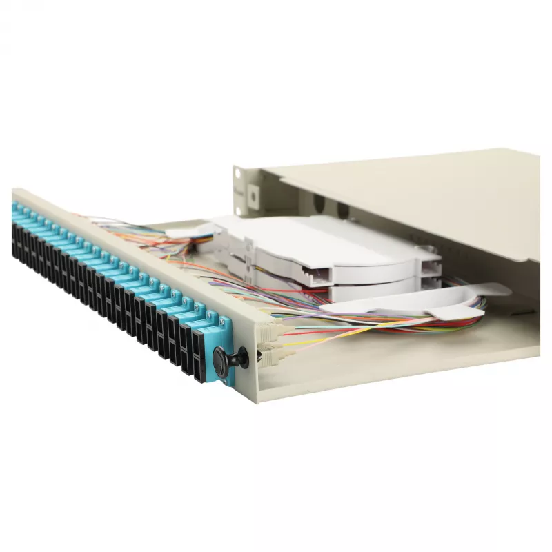 Equip caixa de fusão de fibra ótica 24 portas, SC Duplex, OM3, 1U, totalmente equipada, cinzento