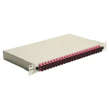 Equip caixa de fusão de fibra ótica SC Duplex OM4 de 24 portas 1U para rack, equipada, cinzenta