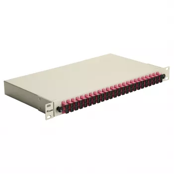 Equip caixa de fusão de fibra ótica SC Duplex OM4 de 24 portas 1U para rack, equipada, cinzenta