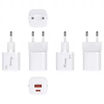 Equip 245526 Carregador de Parede USB-C PD3.0 / USB-A GaN 20W com 2 Portas, Branco