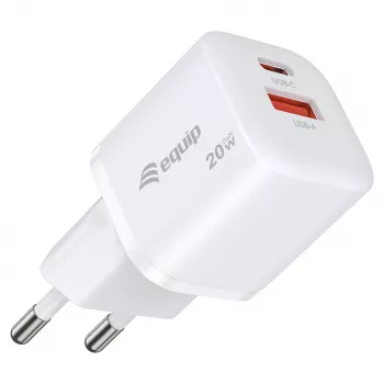 Equip 245526 Carregador de Parede USB-C PD3.0 / USB-A GaN 20W com 2 Portas, Branco