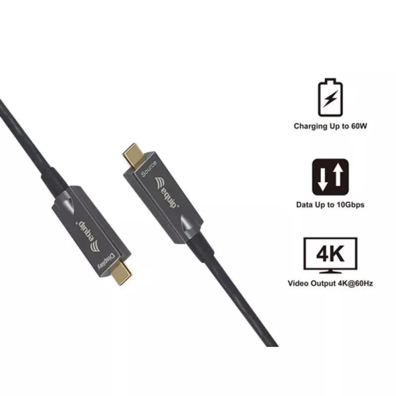 EQUIP 578203 Cabo ótico ativo USB-C para USB-C 7,5 m 4K@60Hz 10Gbit/s PD 60 W preto