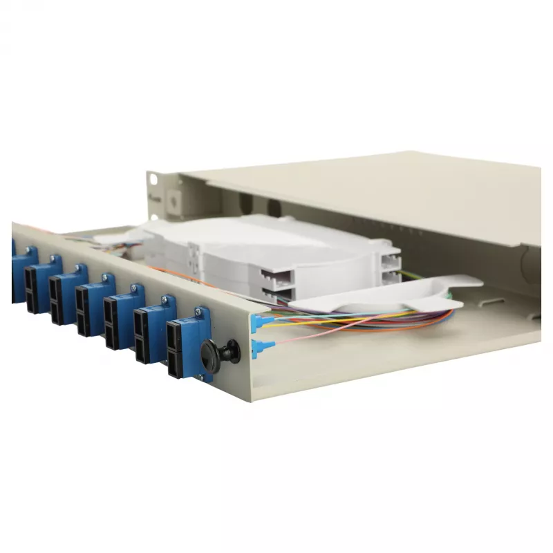 Caixa de fusão de fibra ótica Equip 591911 12 portas SC duplex, OS2, 1U, totalmente equipada, cinzento