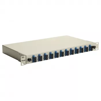 Caixa de fusão de fibra ótica Equip 591911 12 portas SC duplex, OS2, 1U, totalmente equipada, cinzento