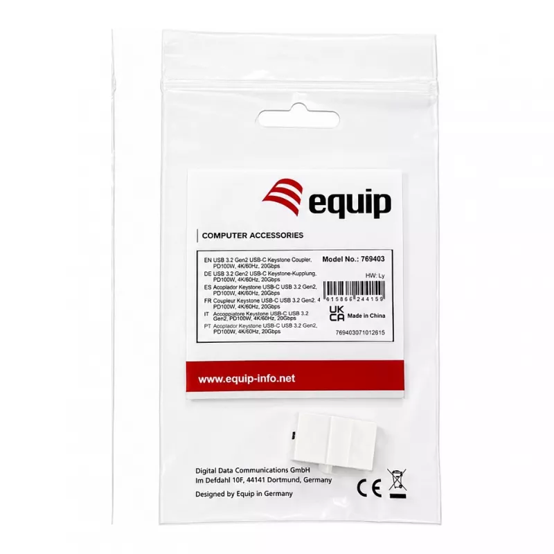 Equip Acoplador Keystone USB 3.2 Gen 2 USB-C para USB-C fêmea a fêmea, Branco