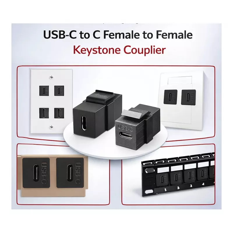 Equip Acoplador Keystone USB-C, USB 3.2 Gen 2, conector fêmea USB-C para fêmea, preto