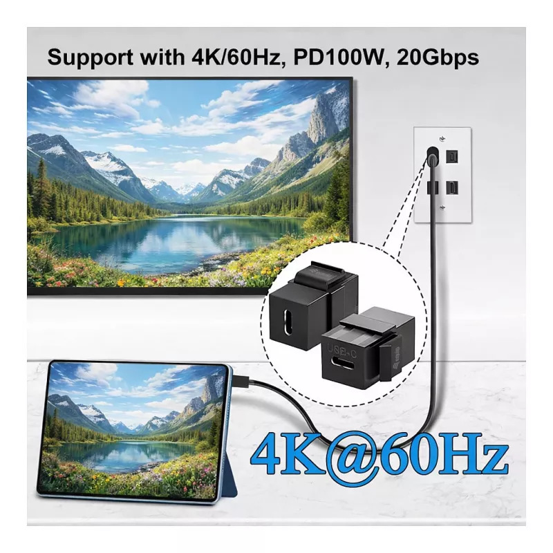 Equip Acoplador Keystone USB-C, USB 3.2 Gen 2, conector fêmea USB-C para fêmea, preto