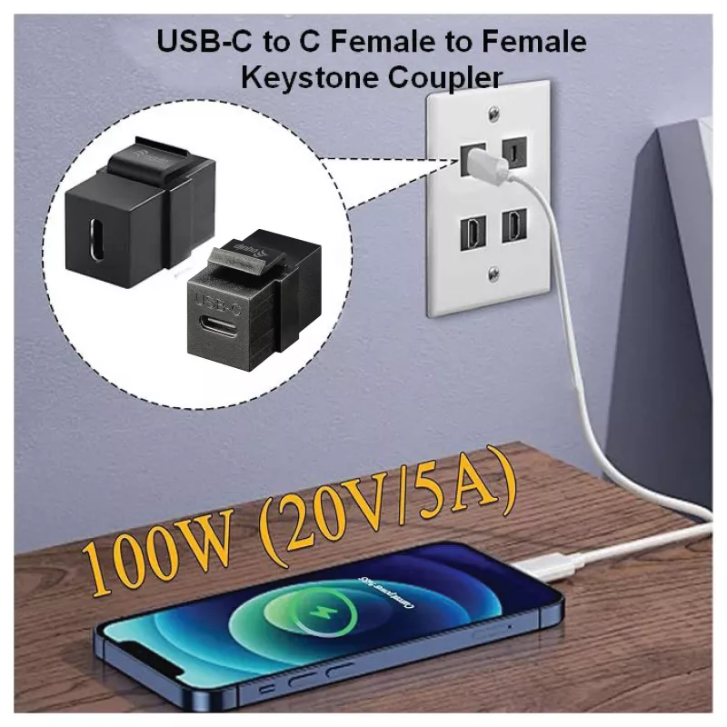 Equip Acoplador Keystone USB-C, USB 3.2 Gen 2, conector fêmea USB-C para fêmea, preto