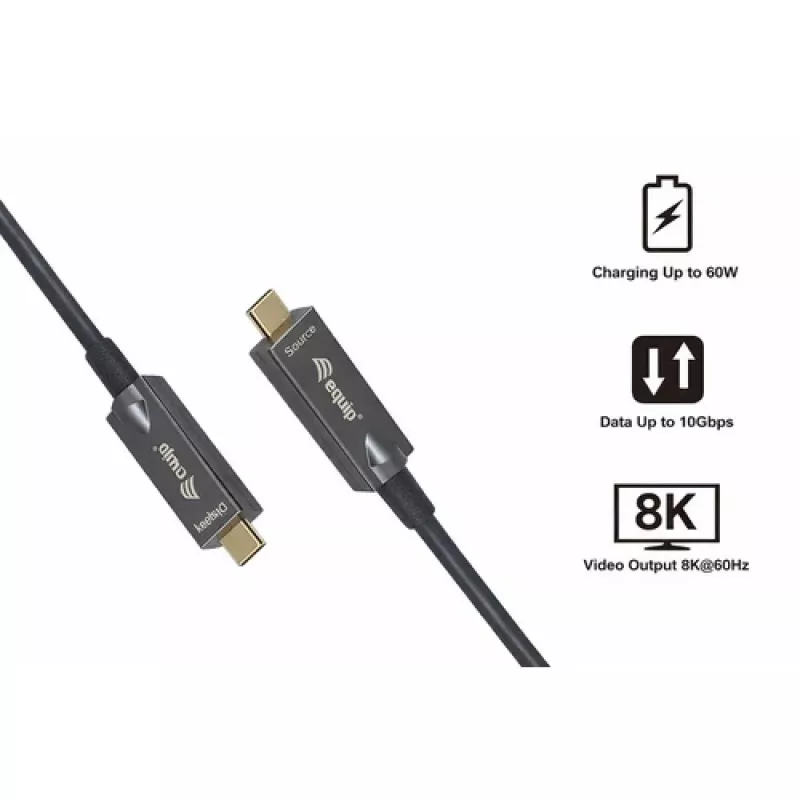 Cabo ótico ativo USB-C para C EQUIP 7,5 m 8K 60 Hz PD 60 W 10 Gbit/s preto