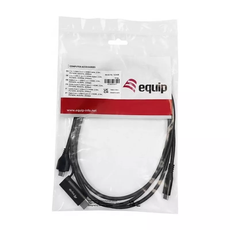 EQUIP Adaptador USB-C para USB-C + HDMI com 100W PD, 4K/60Hz, alumínio