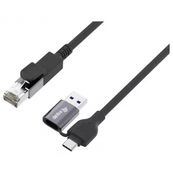 Equip adaptador USB-C + USB-A para RJ45 Gigabit Ethernet, 5 m, preto