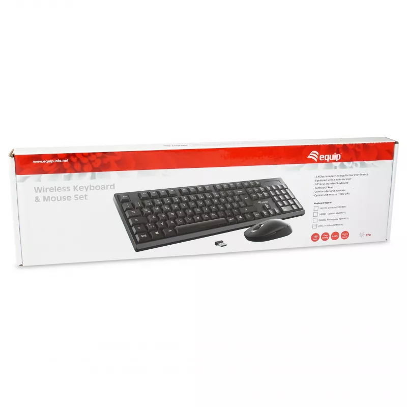 Equip Conjunto de teclado e rato sem fios - Layout alemão - Preto