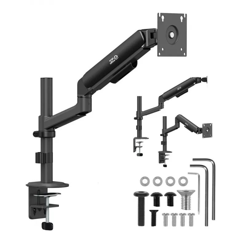 Suporte de monitor com mola a gás Ergo Office ER-691 B para ecrãs 17-32 polegadas, 1-10 kg, preto mate, VESA 75/100