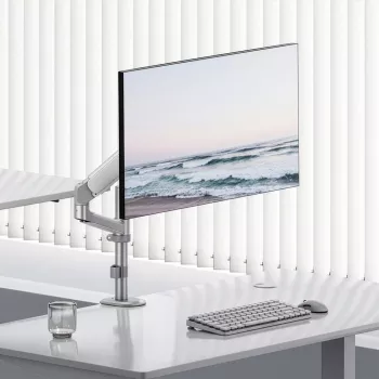 Suporte de secretária com mola a gás ERGO OFFICE ER-691 W para monitores de 17-32 polegadas até 10 kg, branco mate