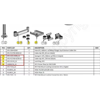 Ergonomic Solutions HMSHOST-INT5-02 Kit de montagem de impressora Swingarm AP2 com clipe de cabo SP2, anel de segurança e placa de impressora para Epson TM-P1200, preto