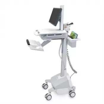 Ergotron Carrinho de estação de trabalho médica móvel para ecrã LCD / equipamento de PC - alimentado por bateria LiFe, EU - médico - plástico, alumínio, aço galvanizado - cinzento, branco, alumínio polido - tamanho do ecrã: até 22 polegadas