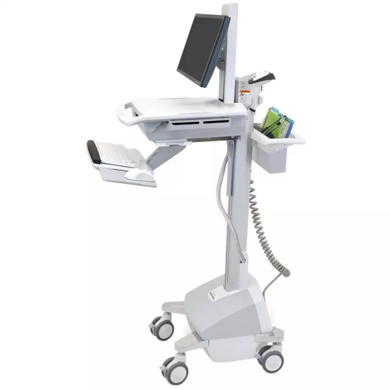 Ergotron carrinho de estação de trabalho médica móvel para ecrã LCD / equipamento de PC - alimentado por bateria LiFe, UE - médico - plástico, alumínio, aço galvanizado - cinzento, branco, alumínio polido - tamanho do ecrã: até 22 polegadas