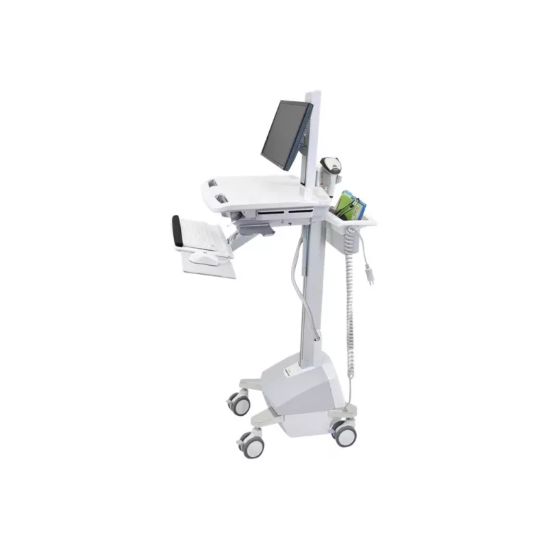 Ergotron carrinho de estação de trabalho médica móvel para ecrã LCD / equipamento de PC - alimentado por bateria LiFe, UE - médico - plástico, alumínio, aço galvanizado - cinzento, branco, alumínio polido - tamanho do ecrã: até 22 polegadas