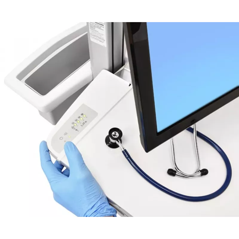 Ergotron carrinho de estação de trabalho médica móvel para ecrã LCD / equipamento de PC - alimentado por bateria LiFe, UE - médico - plástico, alumínio, aço galvanizado - cinzento, branco, alumínio polido - tamanho do ecrã: até 22 polegadas