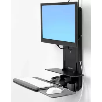 Ergotron Sit-Stand Vertical Lift, Patient Room - kit de montagem (apoio de pulso, suporte para rato, calha de ajuste vertical, suporte para leitor de códigos de barras, prateleira para teclado, braço para monitor, prateleira retrátil para rato)