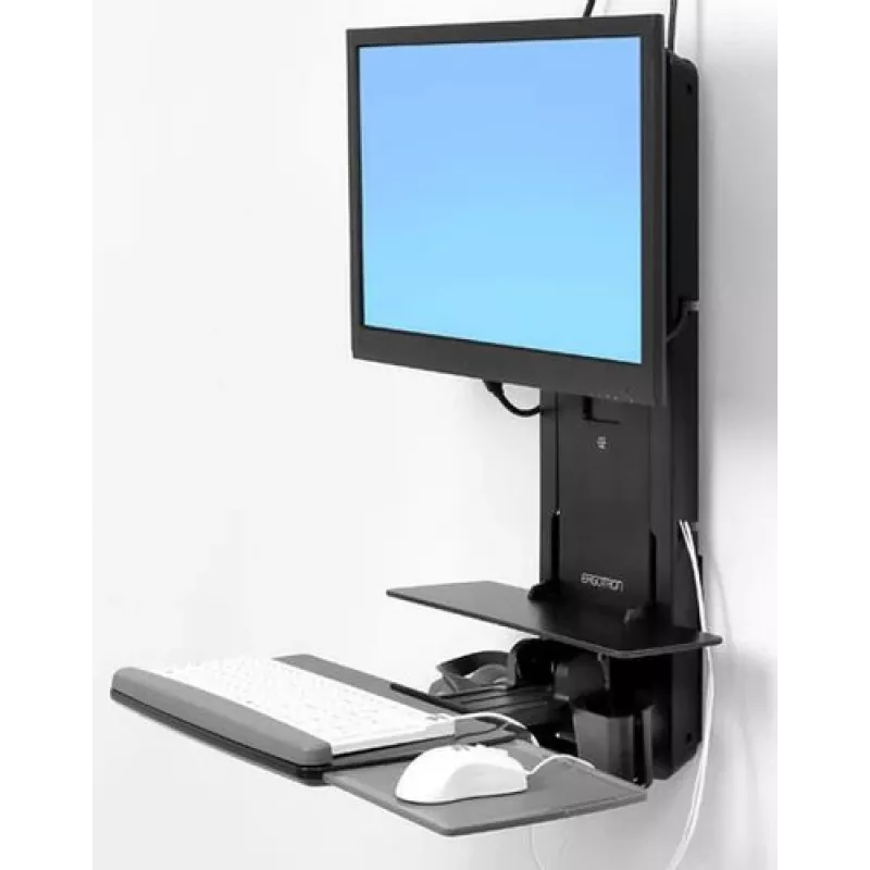 Ergotron Sit-Stand Vertical Lift, Patient Room - kit de montagem (apoio de pulso, suporte para rato, calha de ajuste vertical, suporte para leitor de códigos de barras, prateleira para teclado, braço para monitor, prateleira retrátil para rato)