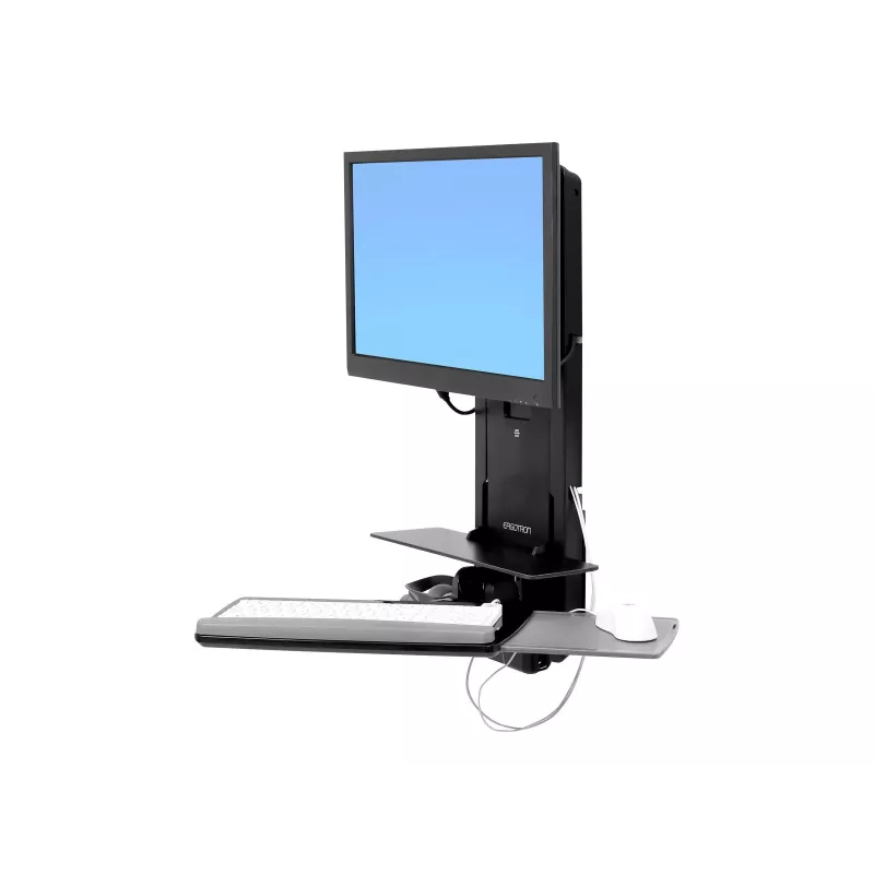Ergotron Sit-Stand Vertical Lift, Patient Room - kit de montagem (apoio de pulso, suporte para rato, calha de ajuste vertical, suporte para leitor de códigos de barras, prateleira para teclado, braço para monitor, prateleira retrátil para rato)